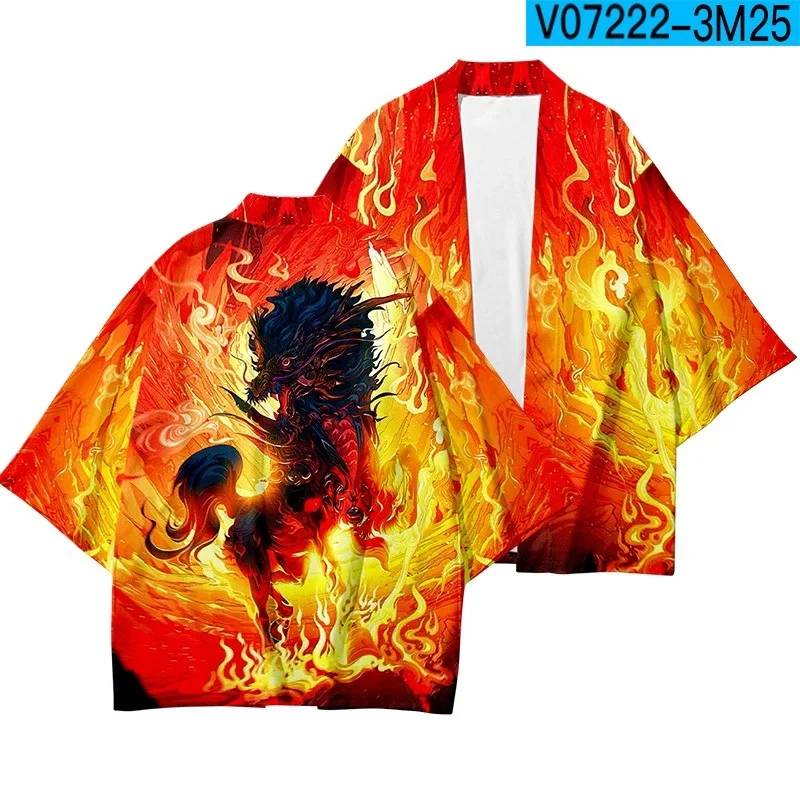 Кимоно для косплея мужчин и женщин традиционное японское юката с принтом Fire Kylin