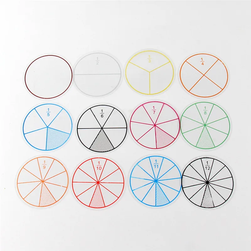 

1set Plastic Numbered Fractions Circles Math Chips Mathematics Number Toy Math Toys 12pcs