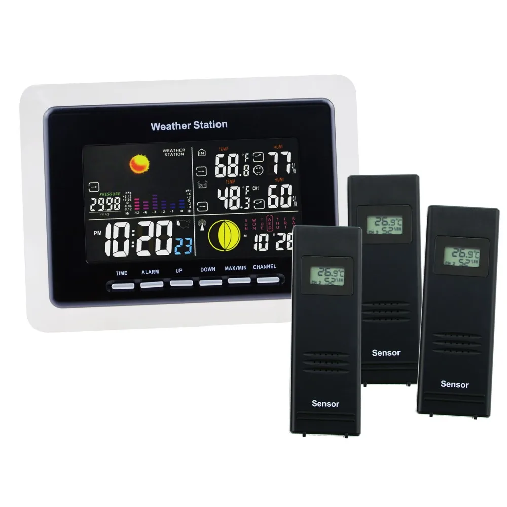 

3 Wireless Sensors Weather Station Indoor Outdoor Temperature Thermometer With DCF77 RCC Receiver
