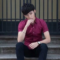 2022 new short sleeved shirt mens slim business casual shirt summer thin black solid color workplace top mens slim clothing