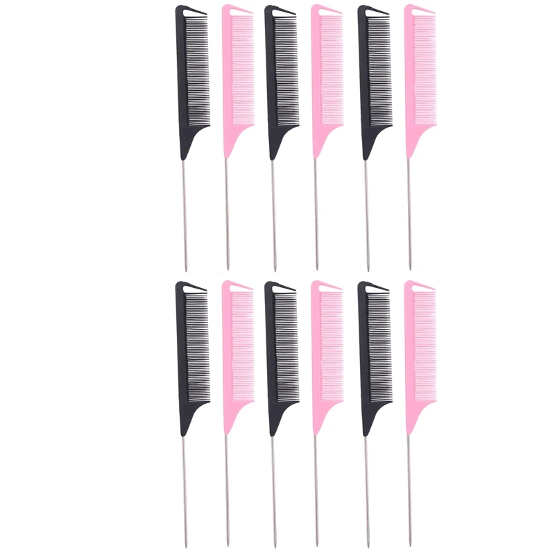 

12 Pieces Parting Comb For Braids, Teasing Combs With Stainless Steel Pintail For Hair Styling Hairdressing