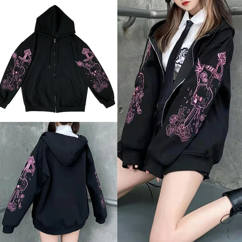 

Hoodies Women New Sweatshirts Fleece Japanese Streetwear Hooded Casual Coat Hoody Streetwear Trend Retro Y2k Clothes Casual Lady