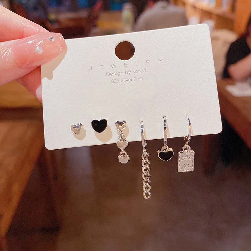 

Cute small simple silver love heart set stud earrings