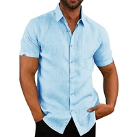 mens short sleeve shirts 100 cotton linen summer solid color lapel casual beach style short sleeve button mens shirts mens