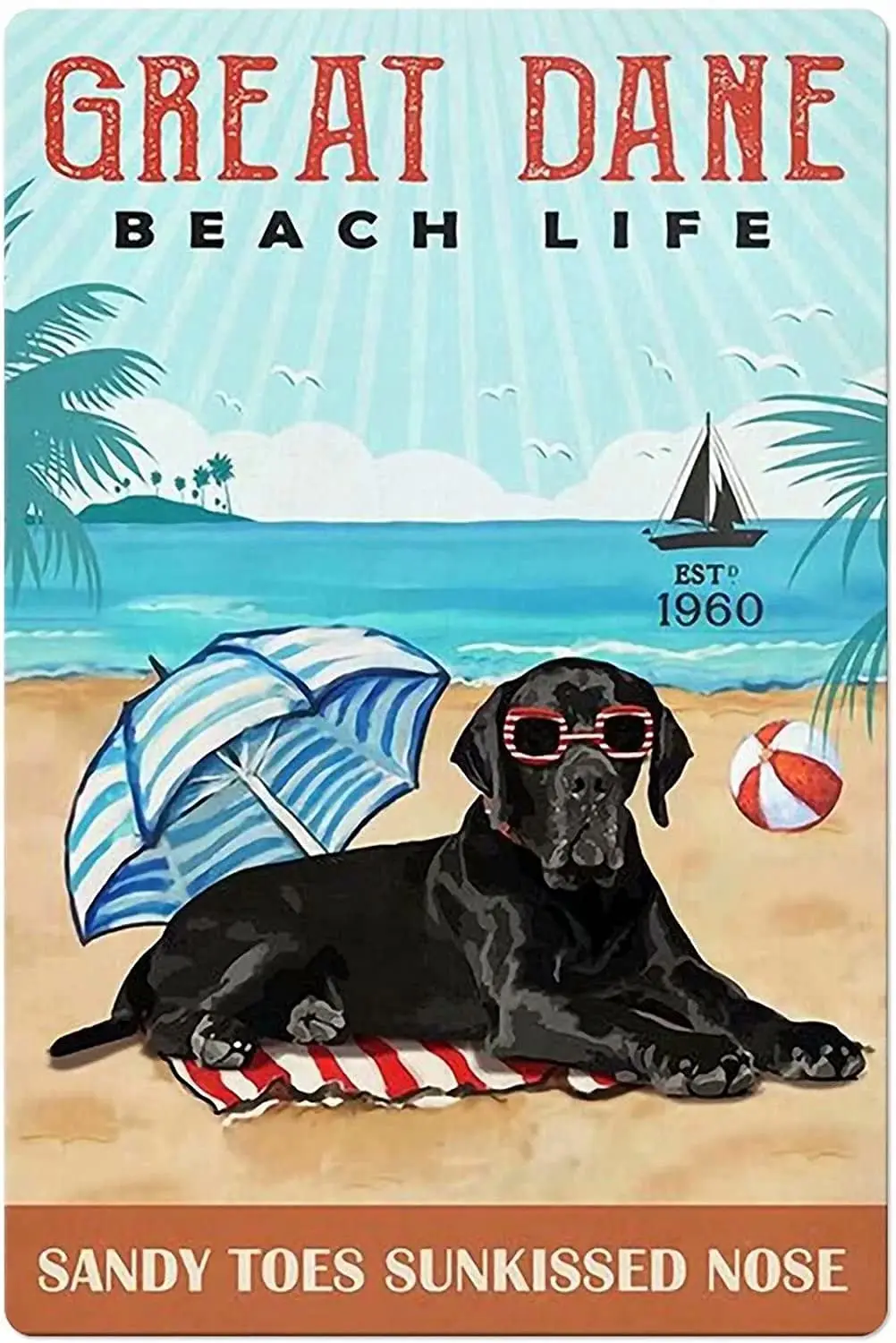 

Dog Metal Tin Logo Great Dane Dog Beach Life Sunshine Poster Bar Living Room Bathroom Home Art Wall Decoration Art mural