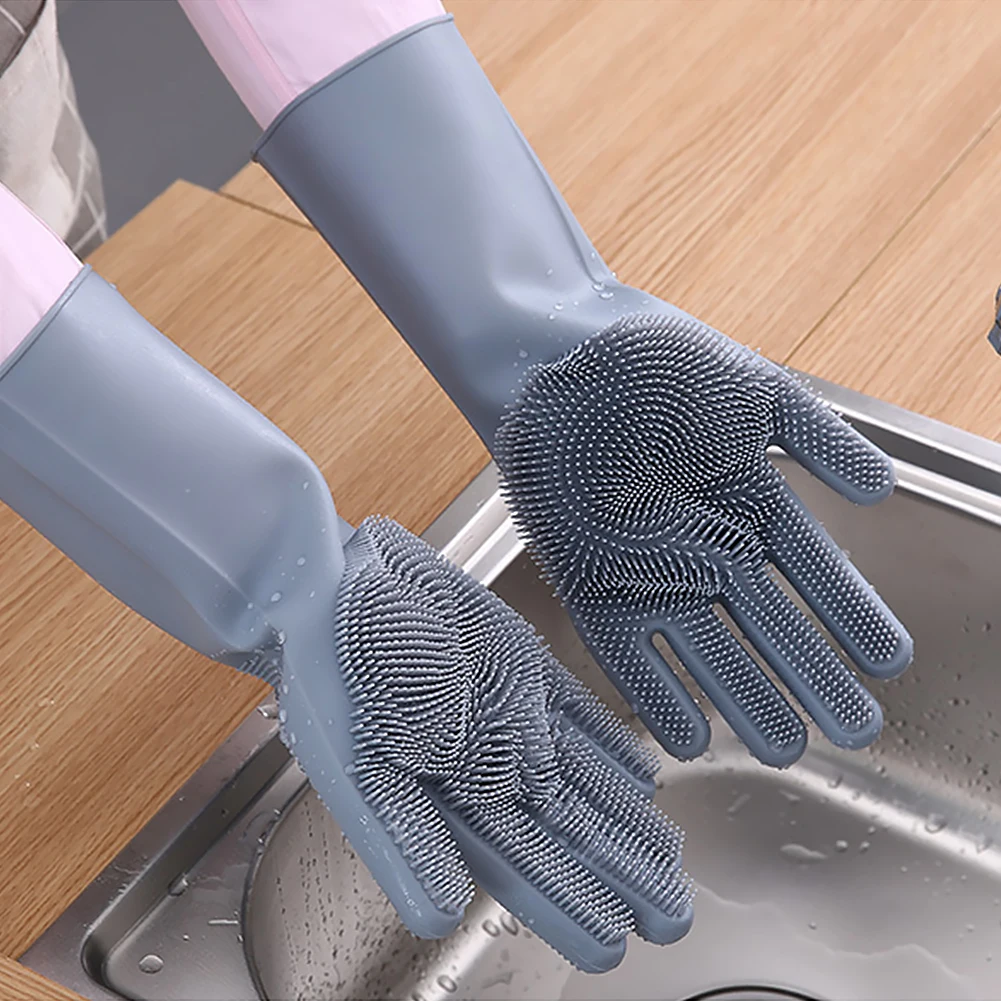 

Silicone Dishwashing Cleaning Gloves Rubber Sponge Scrub Glove Household Scrubber Kitchen Clean Tools Kitchen Accessories