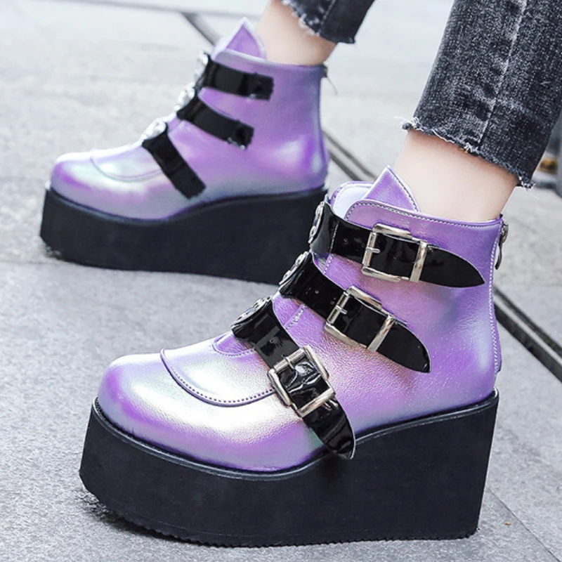 

Punk Wedges Platform Boots Large Size Comfy Shoes for Women Sexy Fashion Leisure Party Nightclub Flat Footwear Botines Mujer