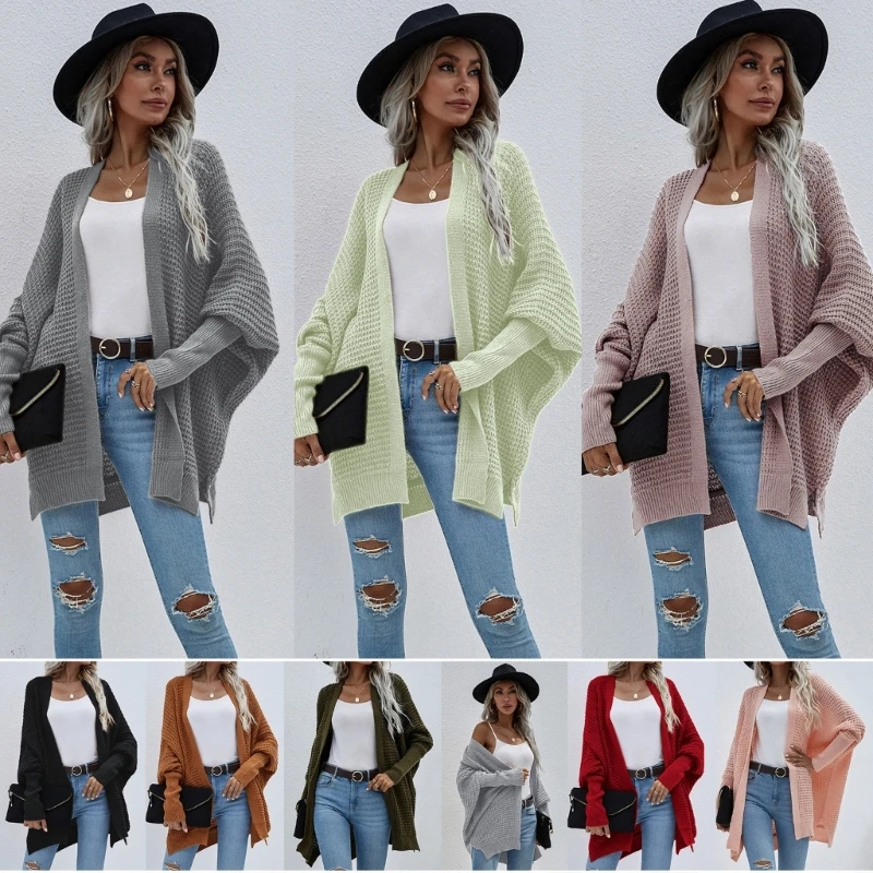 

Women Cardigan Sweaters Oversized Chunky Cable Knit Slouchy Wrap Batwing Long Sleeve Solid Color Open Front Outwear Coat