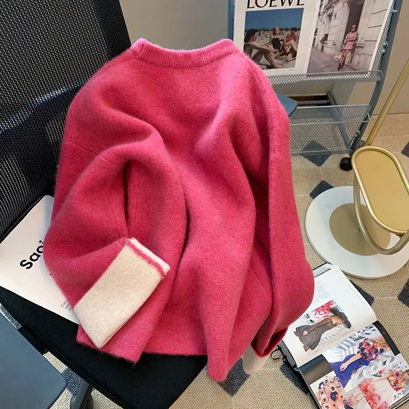 

2023 New Autumn Winter Korean Women Elegant Casual Warm Solid O Neck Long Sleeve Knitted Pullover Sweaters Clothes V73