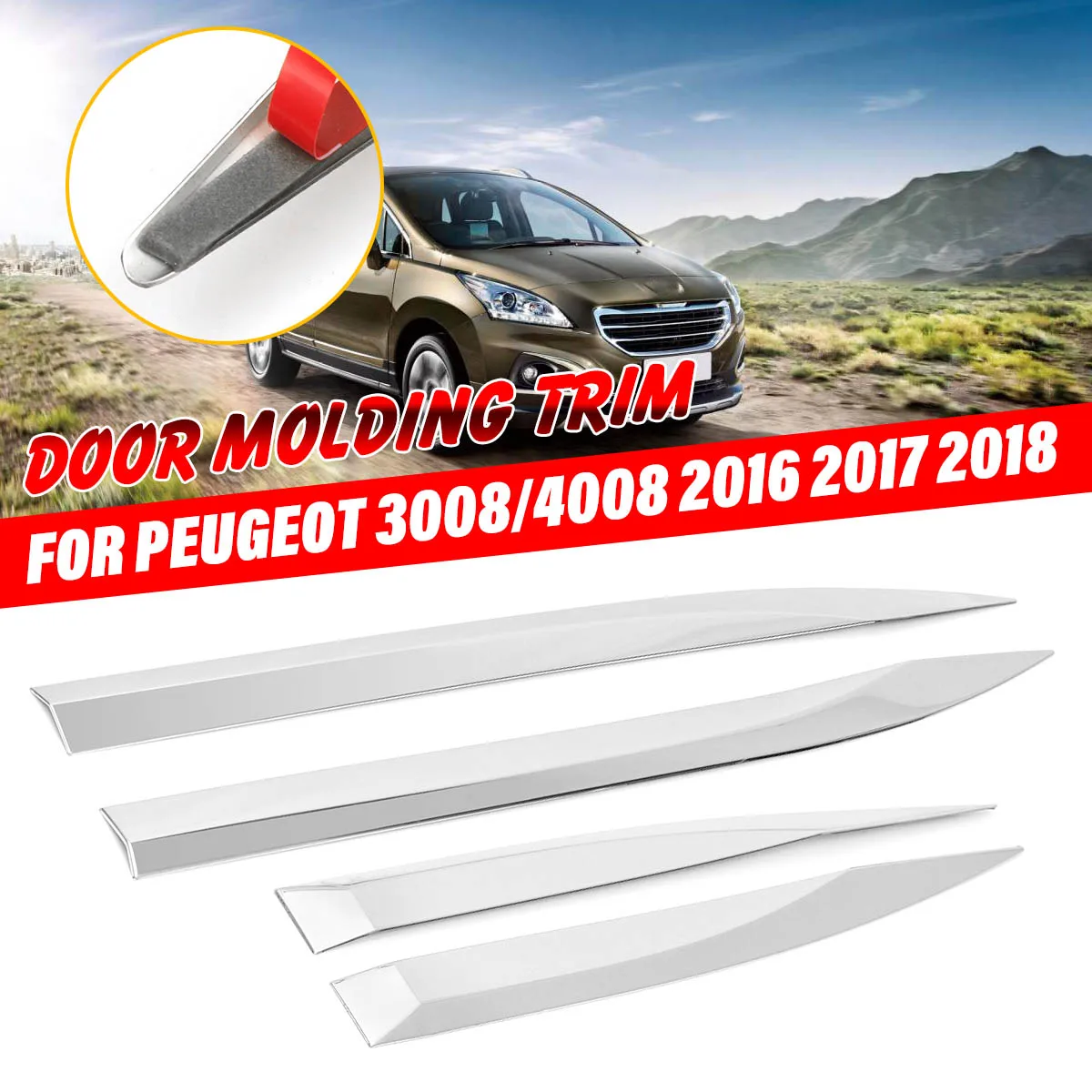 

Car Stainless Steel Side Door Trim Strip Molding Stream Lamp Panel Bumper Chromium Styling For Peugeot 3008/4008 2016 2017 2018