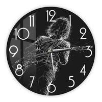 rock guitarist sketch style wall clock for music studio recording room abstract musical art clock guitar player rock n roll gift
