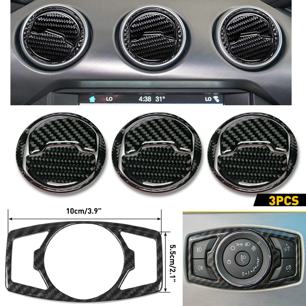 

3/1Pcs Air Conditioner Outlet Carbon Fiber for Ford Mustang Dashboard Headlight Switch AC Frame Sticker Auto Accessories
