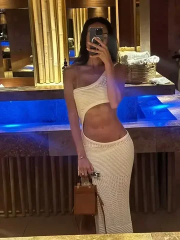 Сексуальное вязаное крючком облегающее платье на одно плечо, женское вязаное пляжное платье макси с запахом Y2k, пляжная одежда с вырезами, наряд для вечеринки и клуба K25