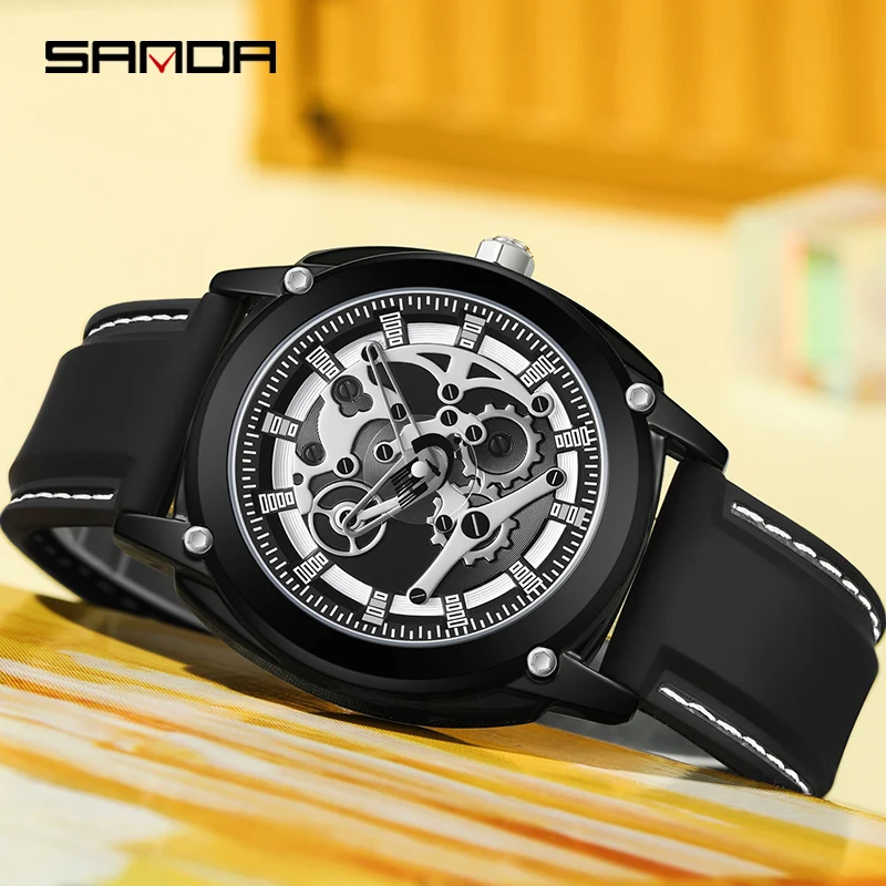 

Часы наручные SANDA мужские с мягким силиконовым ремешком, роскошные модные водонепроницаемые японские кварцевые, 50 м