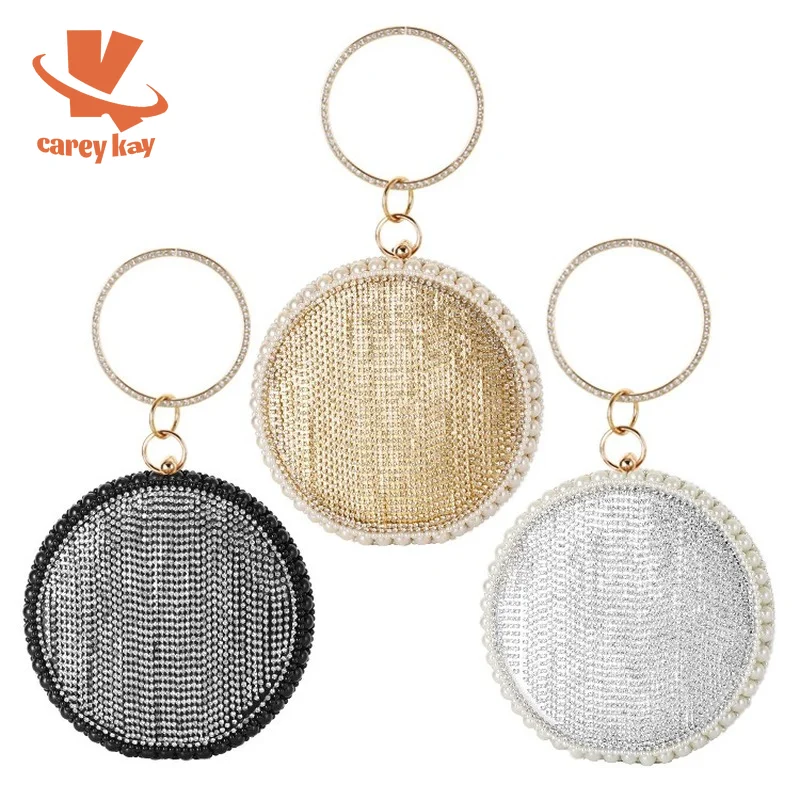 

CAREY KAY Women Round Wedding Beaded Evening Bags With Handle Party Gold Gillter Handbags Purses Pearl Crossbody Shoulder Clutch