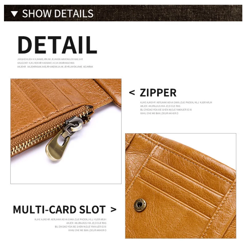 Wallet Credit Card Holder Multifunctional Retro Oil Wax Leather Men's Purses Genuine Large-Capacity Coin Purse Tri-fold Wallets