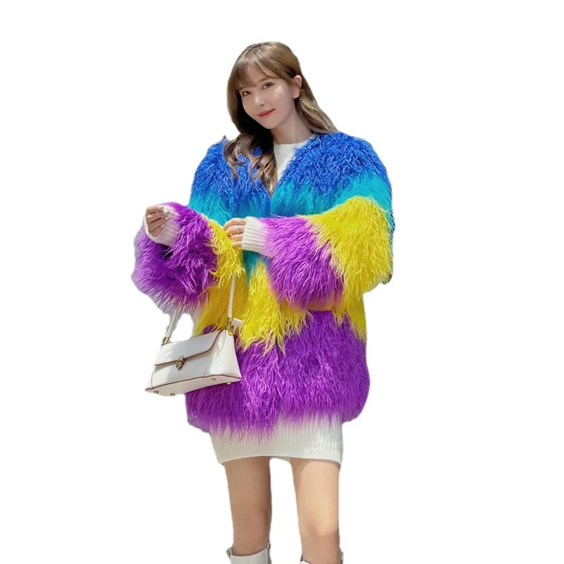 

Пальто из овечьей шерсти с V-образным вырезом, голубого, желтого, фиолетового цветов