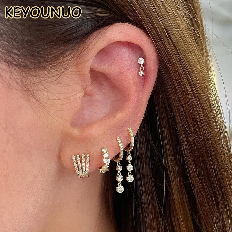 

KYOUNUO Exquisite Gold Plated CZ Dangle Earrings For Women Zircon Stud Hoop Earrings Fashion Women's Wedding Party Jewelry