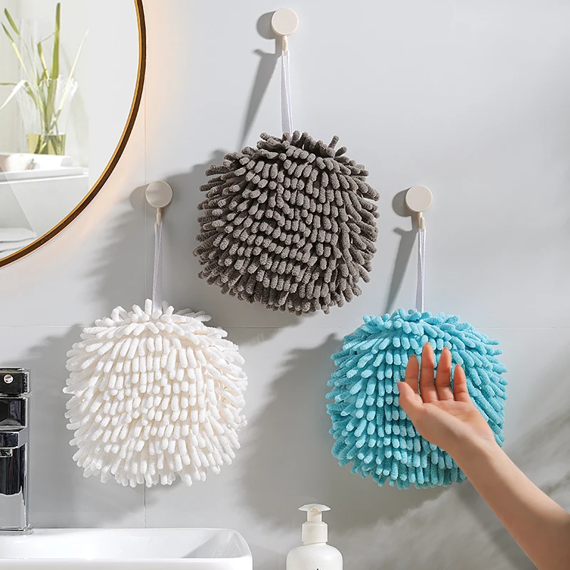 

Chenille Hand Towels Quick-dry Soft Hand Towel High Water Absorption Hanging Ball Towers Kitchen Bathroom Accessories