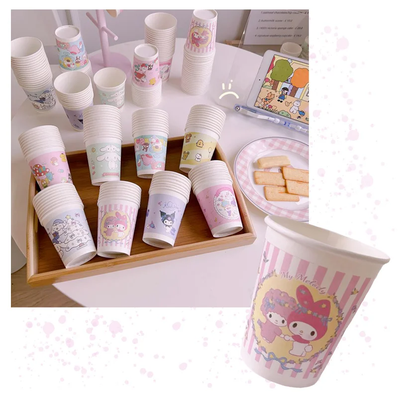 

50 шт. My Melody Корица Kuromi KT Cat мультяшный креативный одноразовый Бумажный стакан Милая офисная домашняя Экологичная чашка для воды