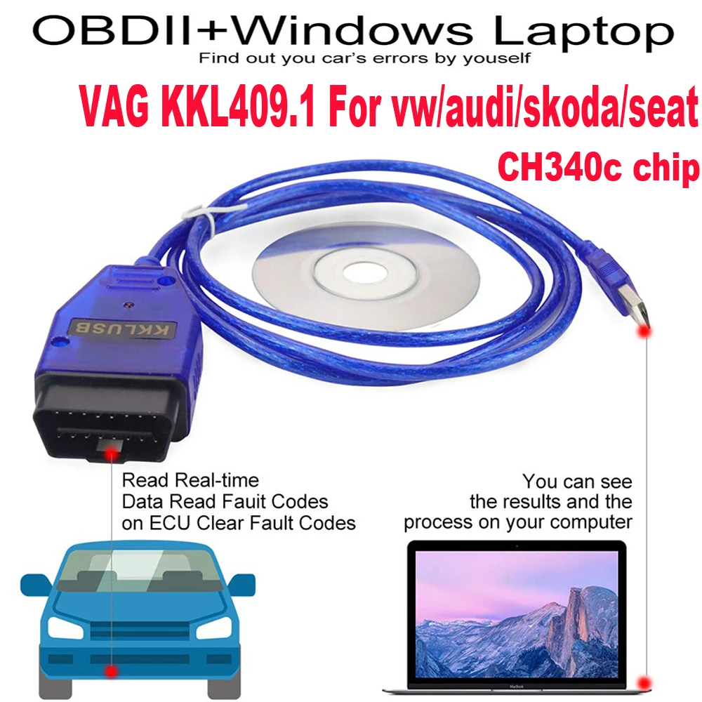 Vag Kkl409 Ch340c Чип Obd2 Диагностический Интерфейсный Кабель Для Audi Seat Vw Skoda —