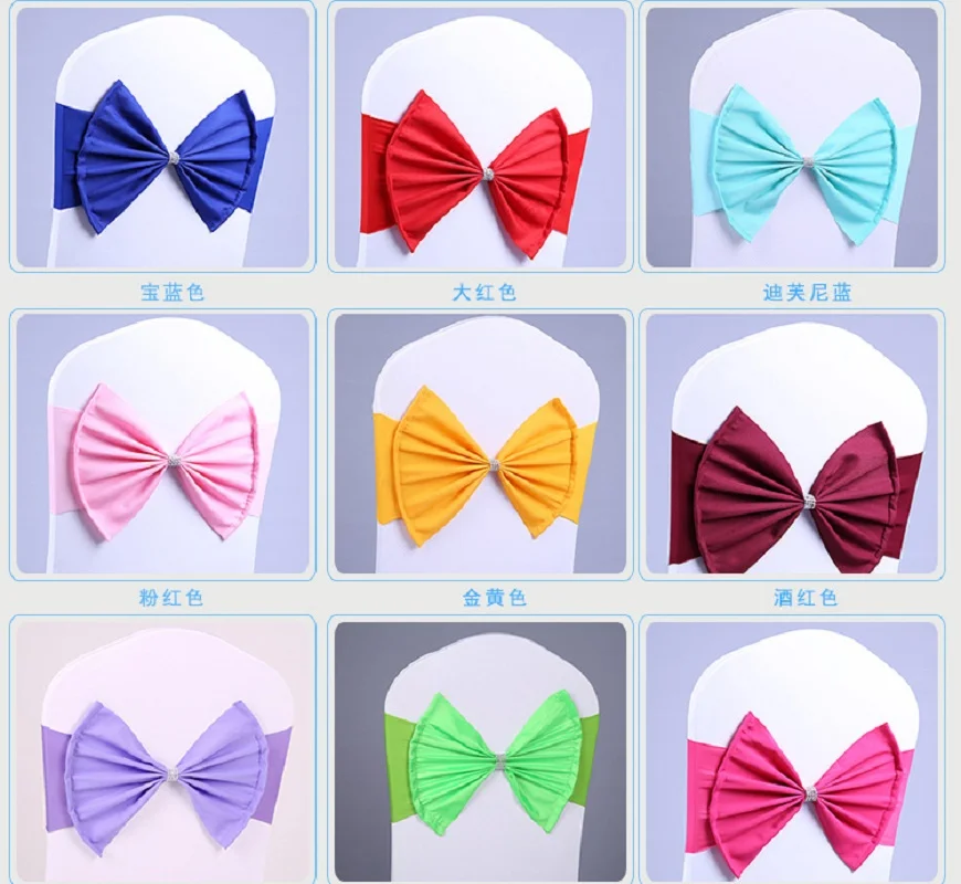 

100 Pcs wedding chair sash BIG bow acrylic chair cover band elastic chair sashes spandex cover chair Decorations Event