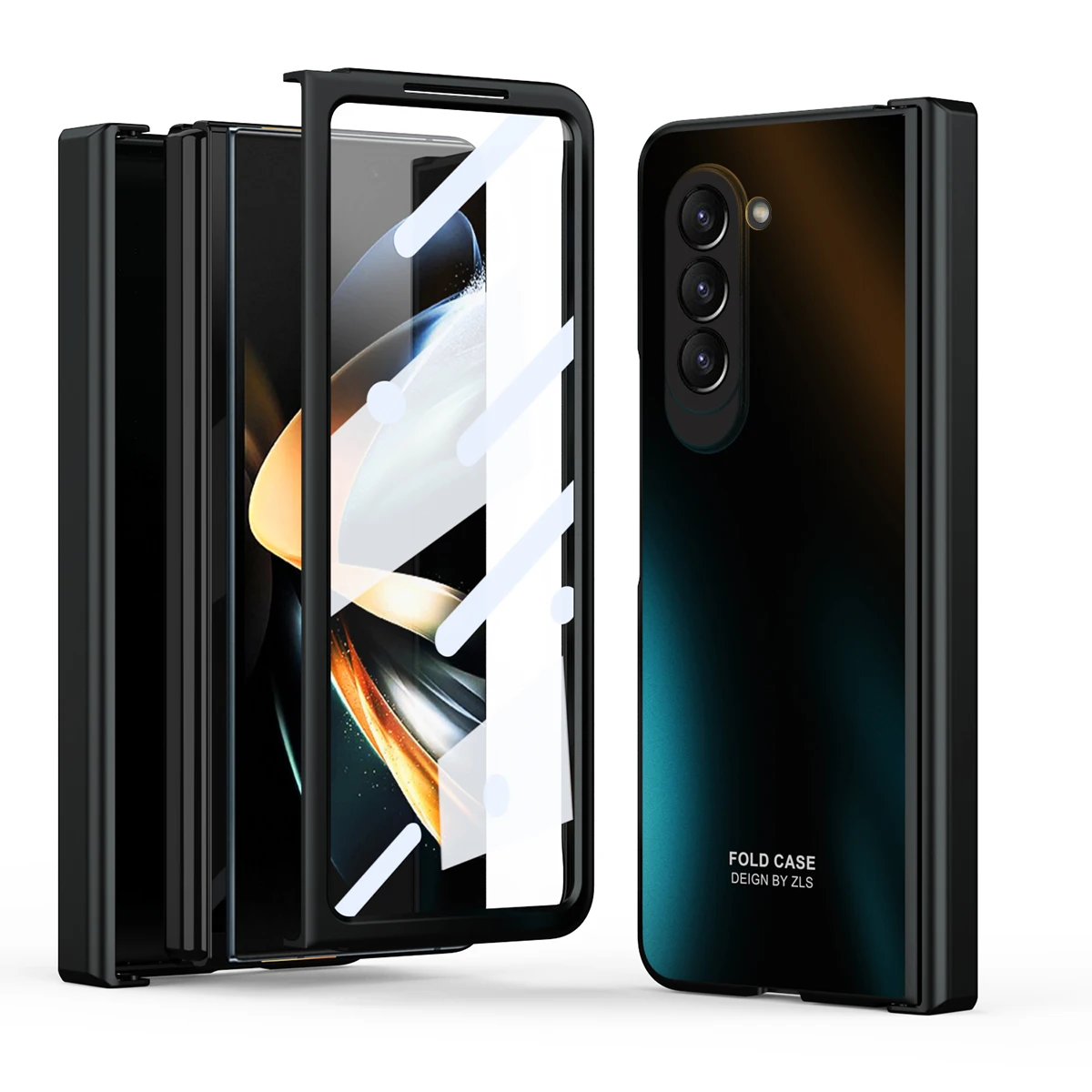 For Samsung Galaxy Z Fold 5 Case Solid Color Electroplated Smooth With Screen Tempered Film All-inclusive Shockproof Hard Cover