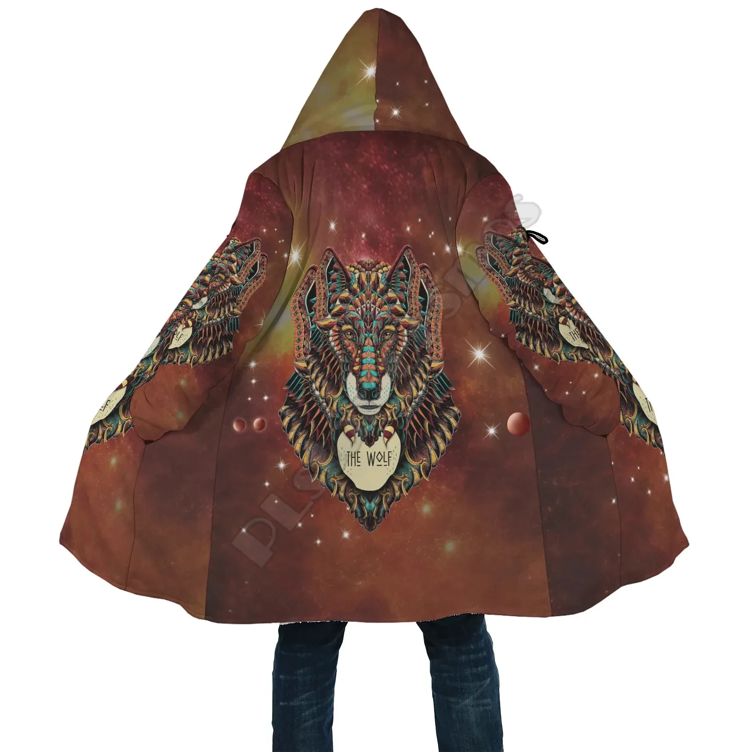 Зимний флисовый плащ с капюшоном бирюзовый синий