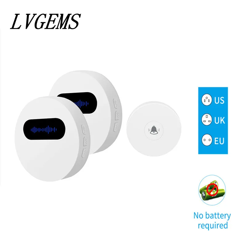 

Самообеспечивающийся водонепроницаемый беспроводной дверной звонок LVGEMS, приемник, штепсельная Вилка для США, ЕС, Великобритании, Австрали...