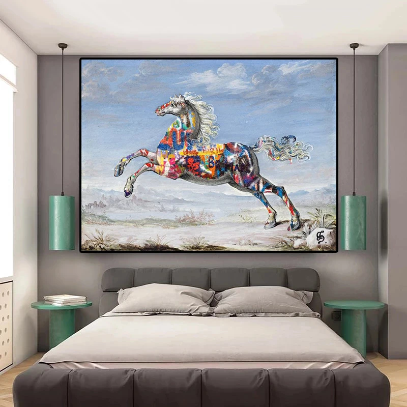 

Retro Graffiti Horse Art Painting on Canvas Vintage Posters and Prints Wall Artwork Picture for Living Room Gallery Home Decor