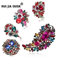 rui jia dusk new ladies crystal flower brooch retro fashion simple handmade design pin luxury gift