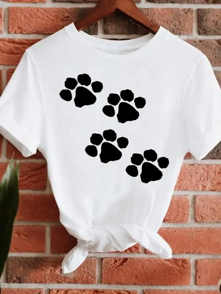 

Short Sleeve Tee Lady Paw Love Trend 90s Cute O-neck Women Fashion Summer Top Casual Trend Tshirt Travel Graphic T-Shirt