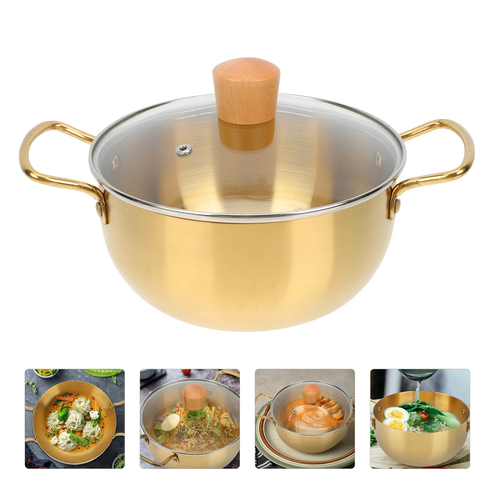 

1 Set of Double-handle Soup Pot Kitchen Noodle Stockpot Useful Hot Pot