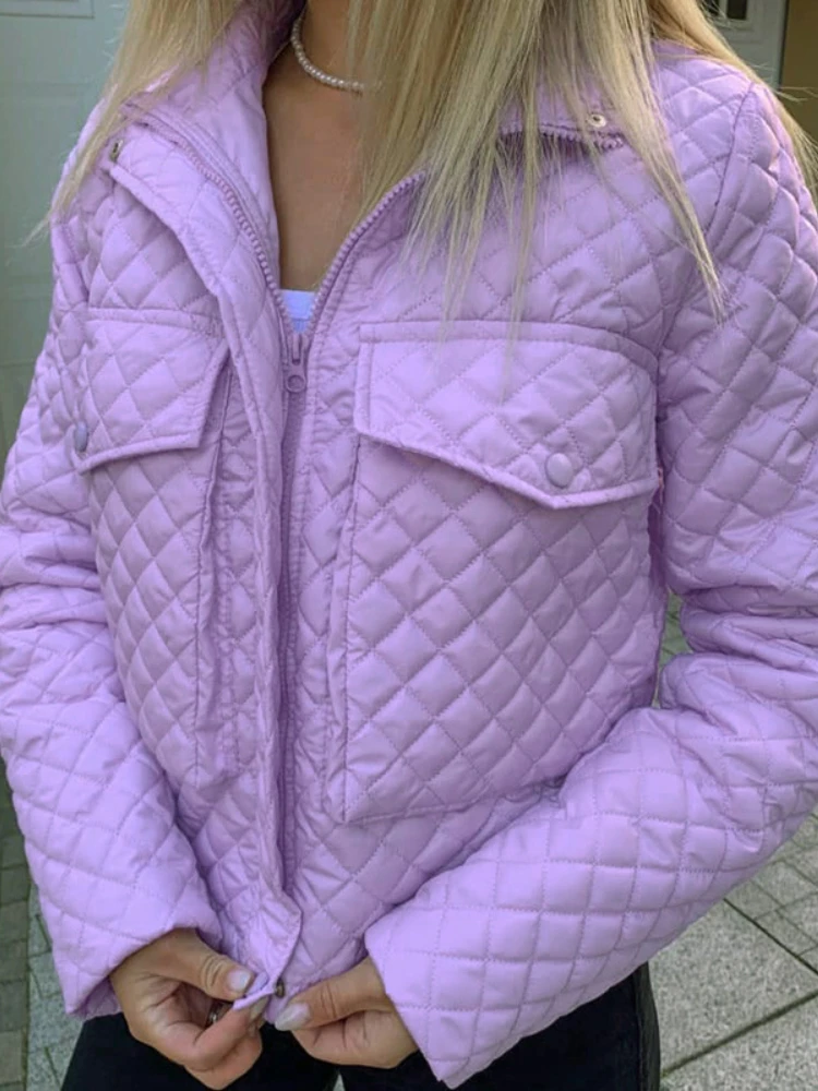 

WeiYao y2k Purple Quilted Jacket for Women 2022 Korean Fashion Autumn Winter Zip Up Cute Bubble Coat Streetwear Casual White