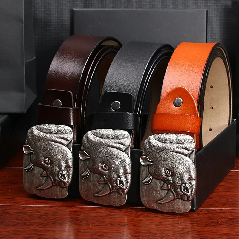 

Men Young And Middle-aged Needle Buckle Business Leisure Cow Leather Trend Wide Rhinoceros Trouser Belt 2022 New Arrival