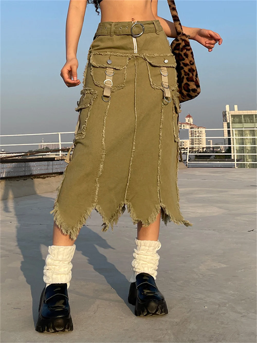 

Vintage Tassel Denim Skirts Fairycore Irregular Y2k High Waist Bandage Jeans Skirts Pockets Women Retro Alt Mini Skater E Girl