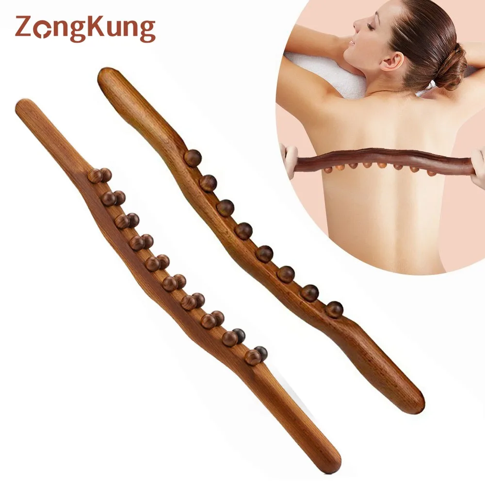 

8/20 Beads Gua Sha Massage Stick Carbonized Wood Back Scrapping Meridian Therapy Wand Muscle Relaxing Body Massage Roller Guasha