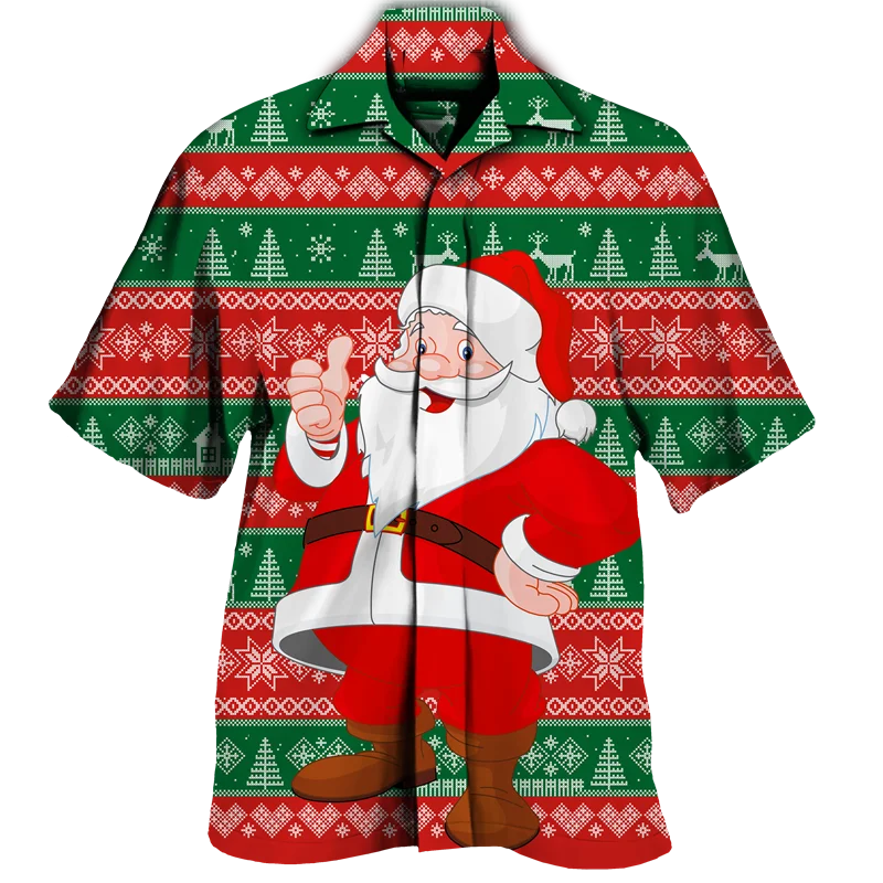 

Merry Christmas Men's Hawaiian Shirt Casual Short Sleeve Lapel Button Tops Santa Claus 3d Print Couple Holiday Party Blouse 2023