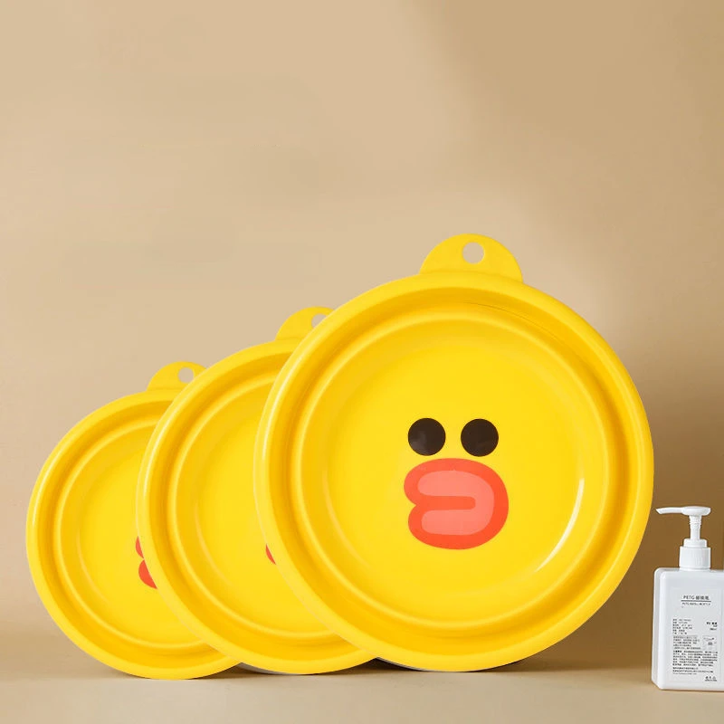 Yellow Duck Folding Washbasin Cute Portable Plastic Folding Basin Thickened Travel Bathroom Supplies Dorm Room Essentials
