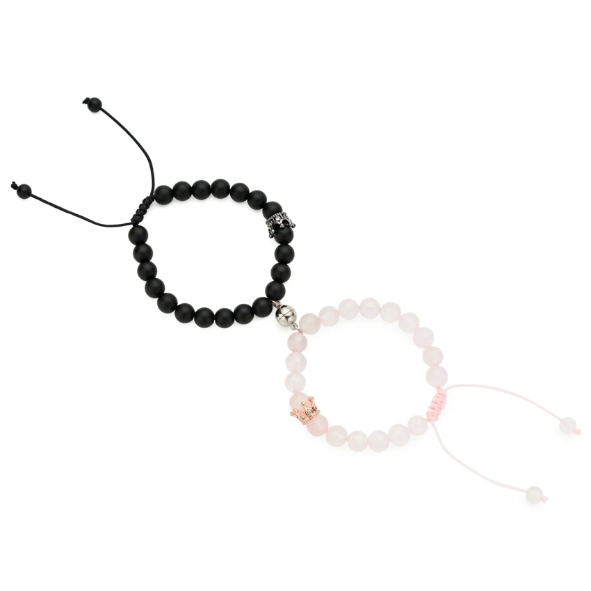 

2 шт. магнитные Стразы, подвеска в виде короны, искусственные бусины из натурального камня, подходящий браслет для влюбленных, подарок на день Святого Валентина