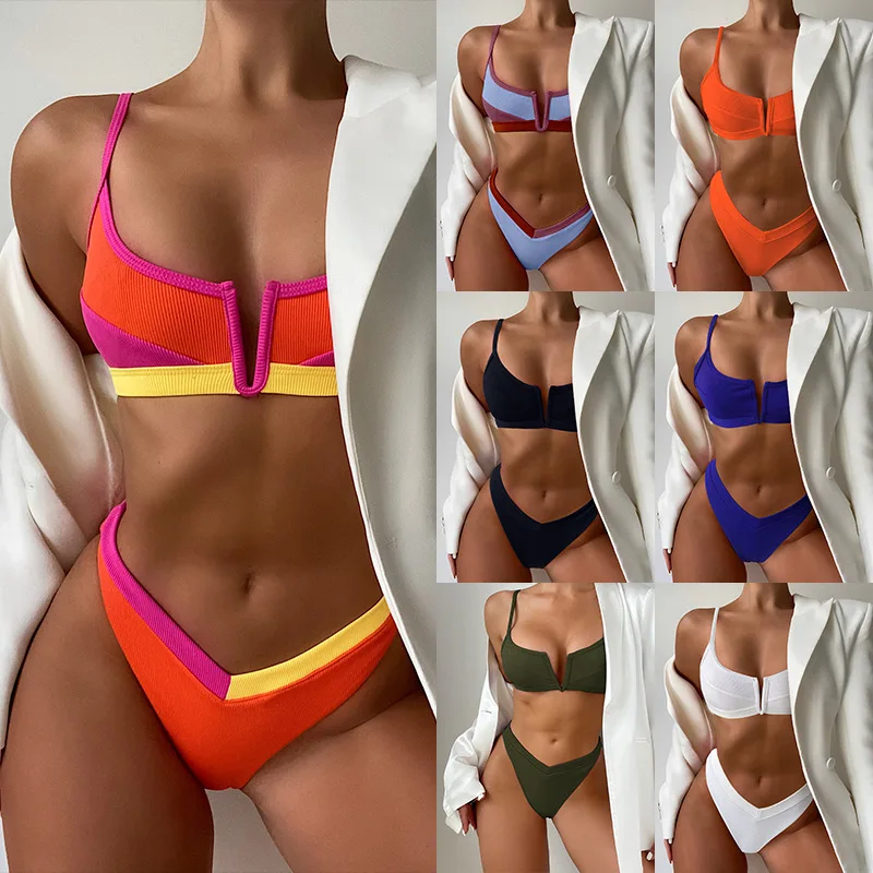 

Женский купальник с чашками пуш-ап и завышенной талией, однотонный