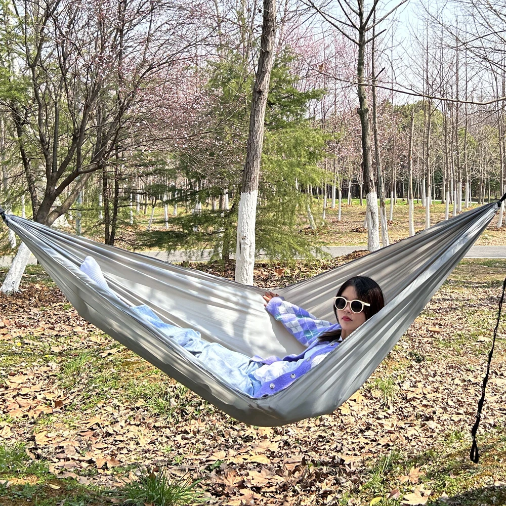 

Ultralight Outdoor Camping nylon Hammock Sleep Swing Tree Bed Garden Backyard Furniture Hanging Single Hammock Chair Hangmat