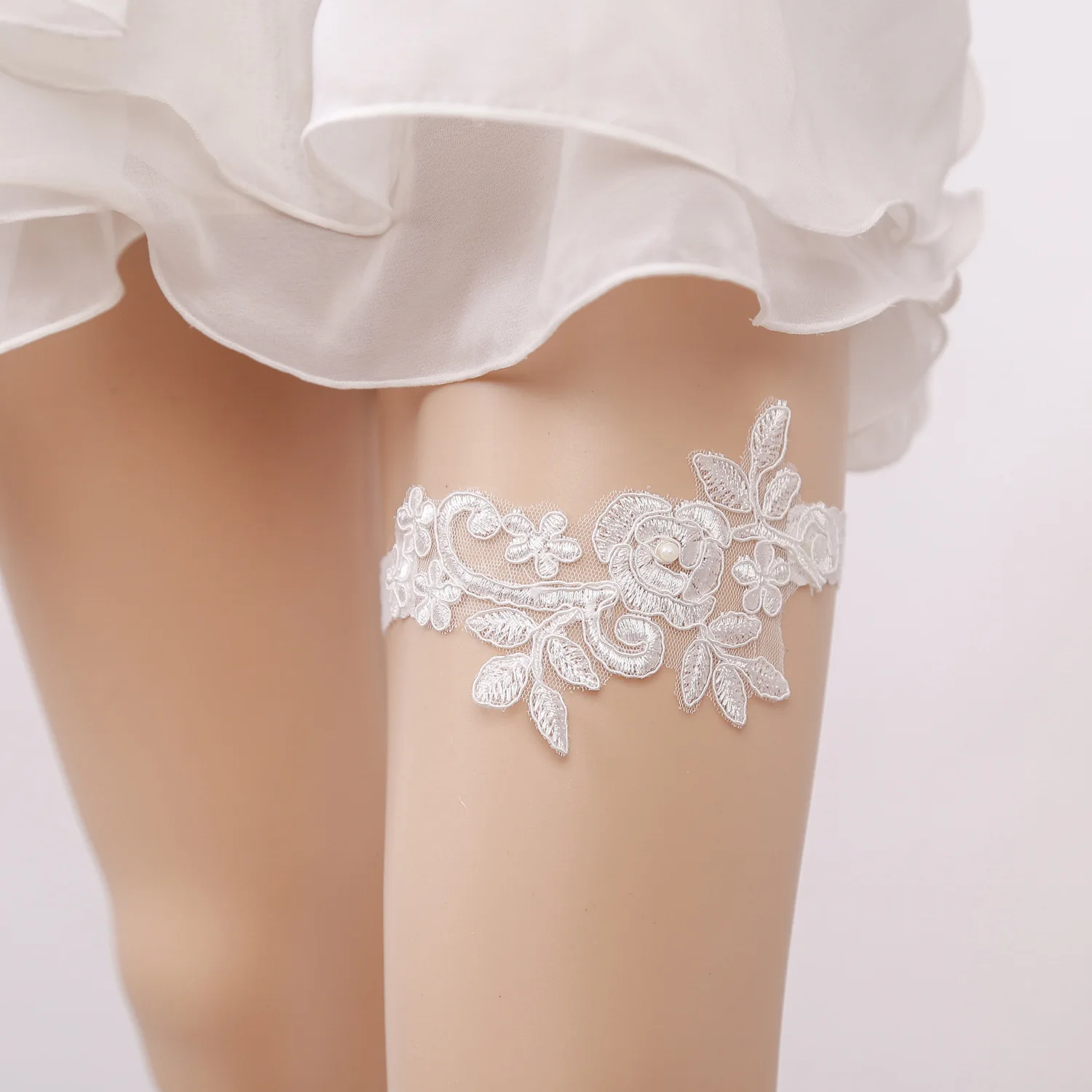 

Bridal garter lace garter pearl flower leg strap