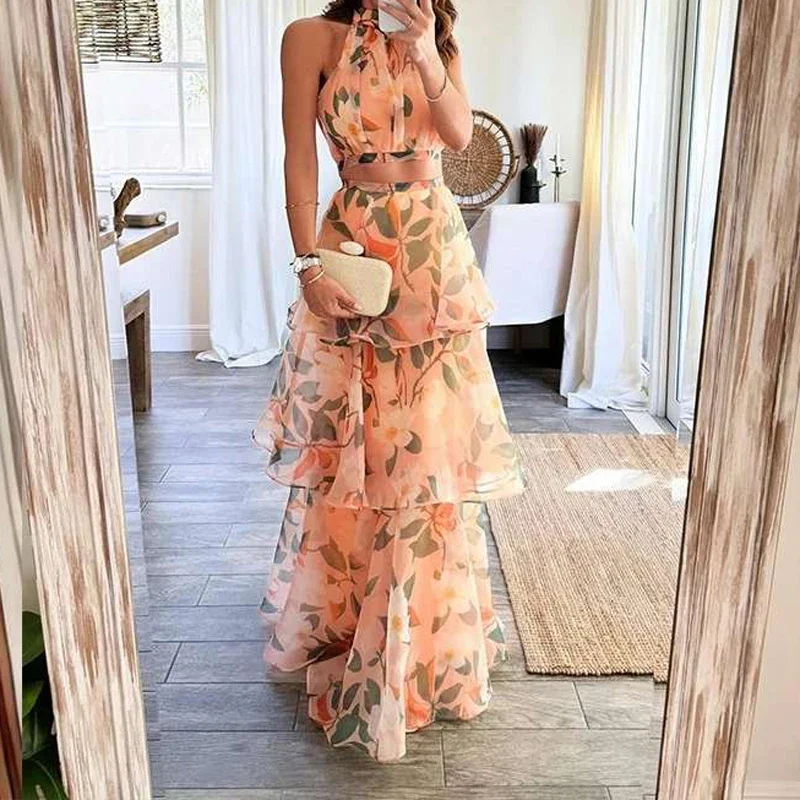 Женский костюм для отпуска из двух предметов повседневный топ без рукавов и юбка