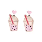 Креативное милое розового цвета в стиле Bubble Tea акриловые серьги для женщин модная одежда для девочек в форме сердца, хорошие украшения моделирование питьевой Серьги Brincos в виде