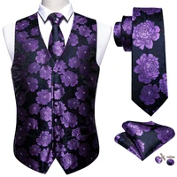 4pc purple floral silk vest waistcoat men slim suit vest silver necktie handkerchief cufflinks tie vest barry wang business