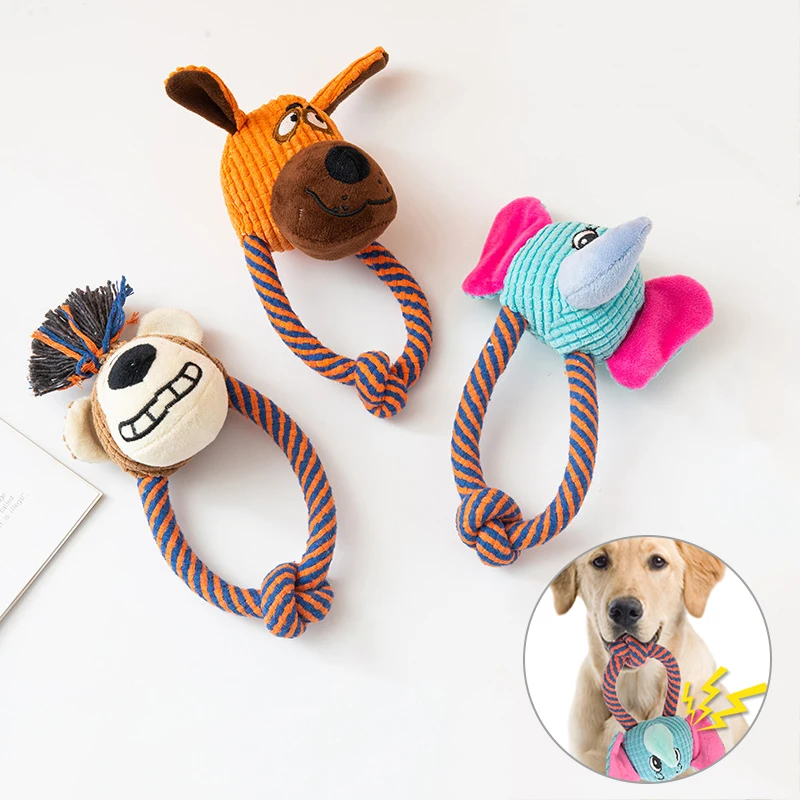 

Dogs Pet Plush Toys Cute Squeaky Rope Toy Cute Animal Shape Interactive Dog Chew Toys Plush Stuffing Pet Training Toy