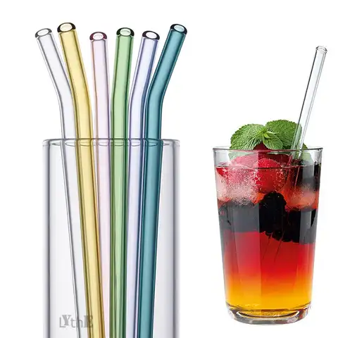 Многоразовые стеклянные соломинки для напитков, 8 цветов, экологически чистая Высококачественная боросиликатная стеклянная соломинка для ...