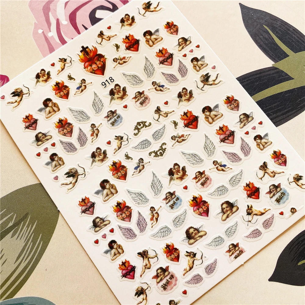 

918 L-277 Angel flame fire Red rose flower 3D Back glue Nail decal Nail sticker Nail decoration Nail art Nail tool Nail ornament