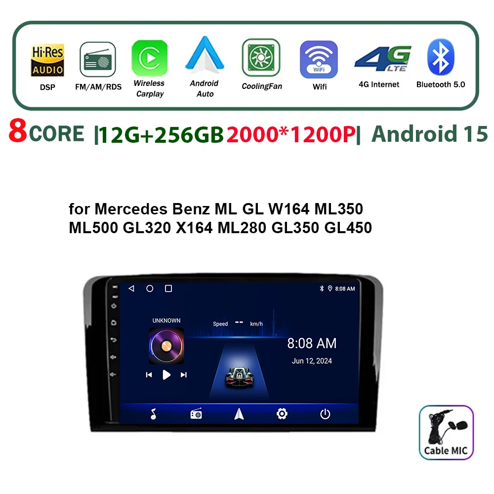 

Android для Mercedes Benz ML GL W164 ML350 ML500 GL320 X164 ML280 GL350 GL450 Автомобильный радиоприемник беспроводной Carplay аудио мультимедийный плеер